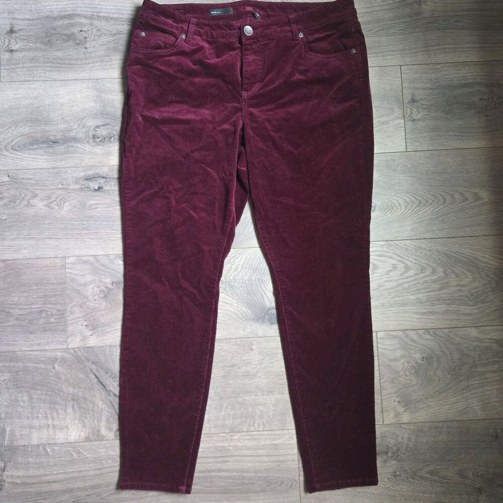 KUT from the Kloth Diana Skinny Corduroy Pants 14W Burgundy Maroon Stretch Cords